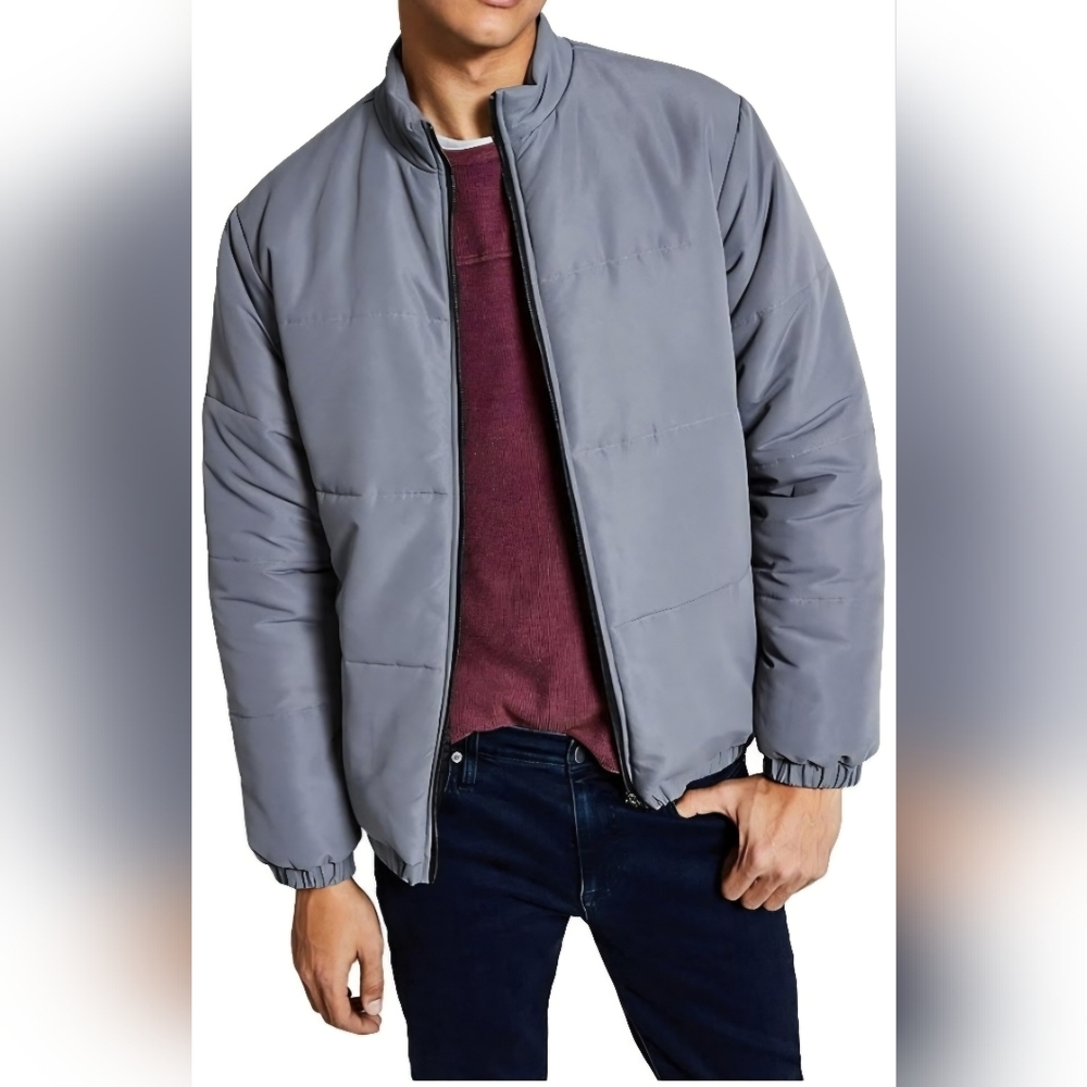 And Now This Mens Short Cold Weather Puffer Jacket Gray Size Large NWT BW-3174